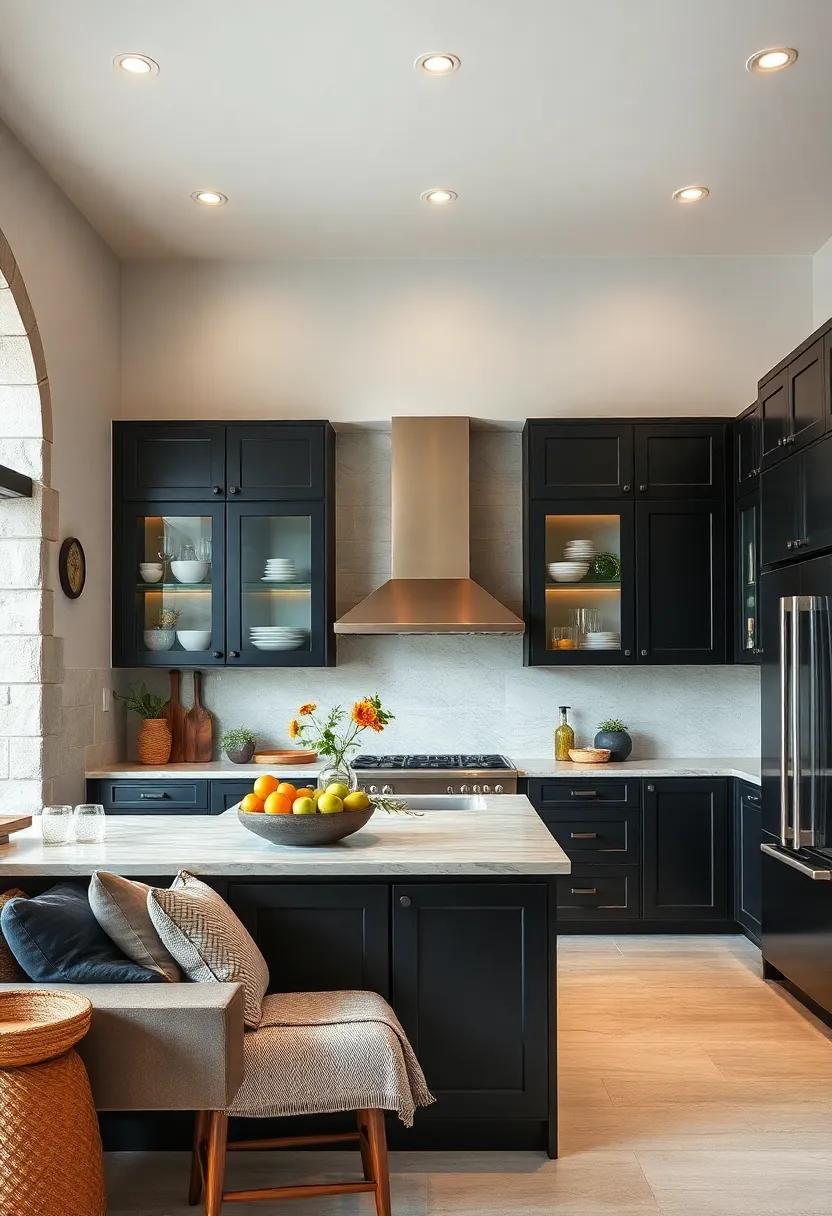 Integrate Open Shelving: Use glass open ‍shelving to display dishware or decor, softening the boldness of black cabinetry while‍ keeping things airy