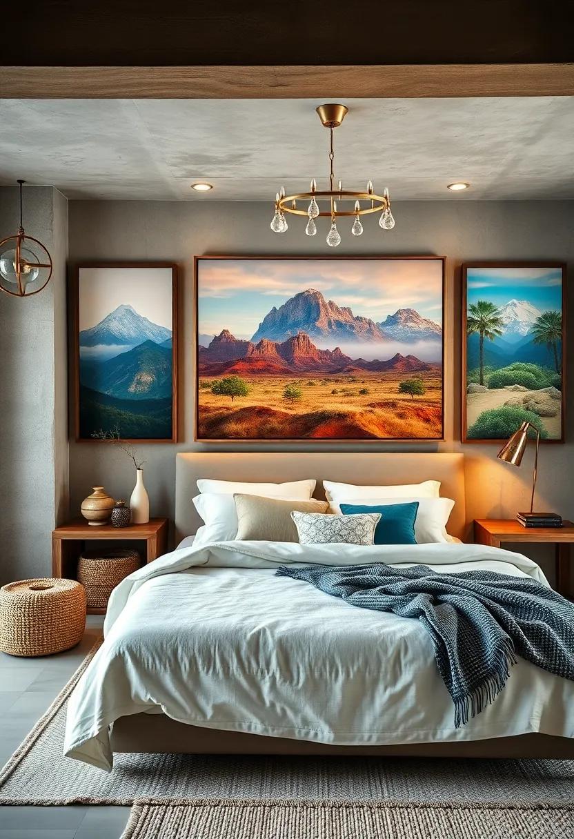 Inspirational Landscapes:‌ Hang oversized prints⁤ of stunning ‌landscapes, allowing⁢ nature to be⁤ an everyday source⁤ of⁤ inspiration in ‌your bedroom