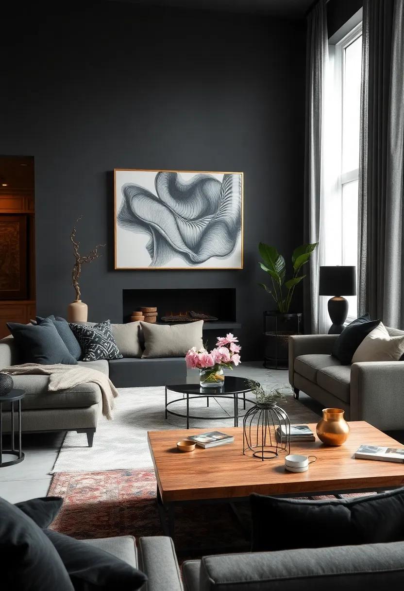 Black ‌and Metallic Decor Items: Mix ⁣black accents ‍with ​metallic pieces​ to add warmth and an upscale ⁣look⁤ to⁣ your⁣ living room
