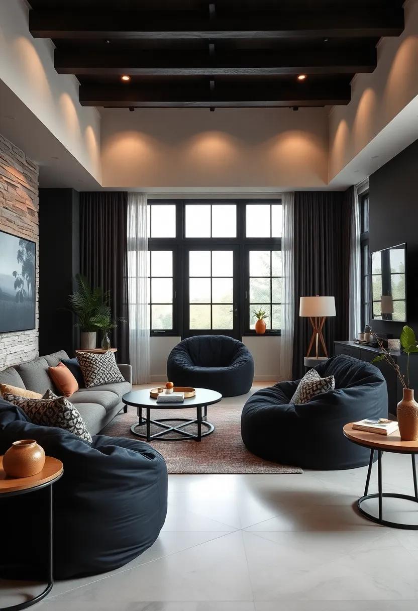 Contemporary​ black Bean Bag Chairs: Incorporate contemporary black bean bag chairs as⁣ playful but stylish seating options⁤ for a relaxed atmosphere