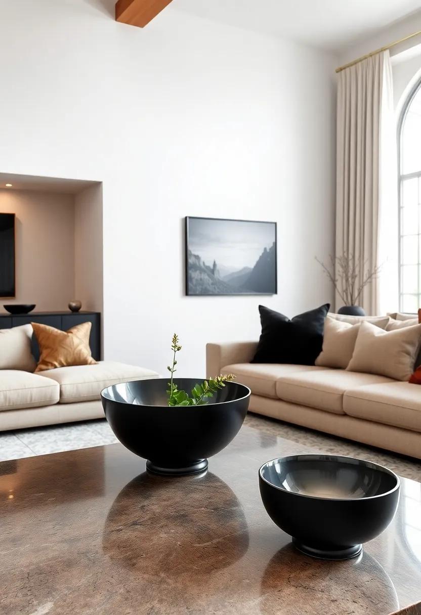 Elegant Black Decorative Bowls: Place⁢ elegant black decorative⁢ bowls on‍ your coffee table or ‌console for a chic touch that's⁣ also functional