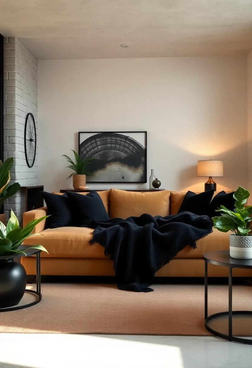 Striking⁢ Black Throw Blanket: Drape a luxurious​ black throw⁢ blanket over your⁤ sofa for a pop of color and a layer of coziness