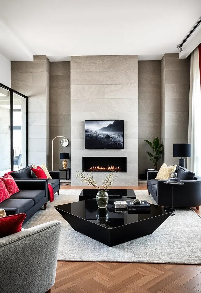 Statement Black⁣ Coffee Table: Opt for a geometric black coffee table that serves as a dramatic⁢ centerpiece, adding modern flair