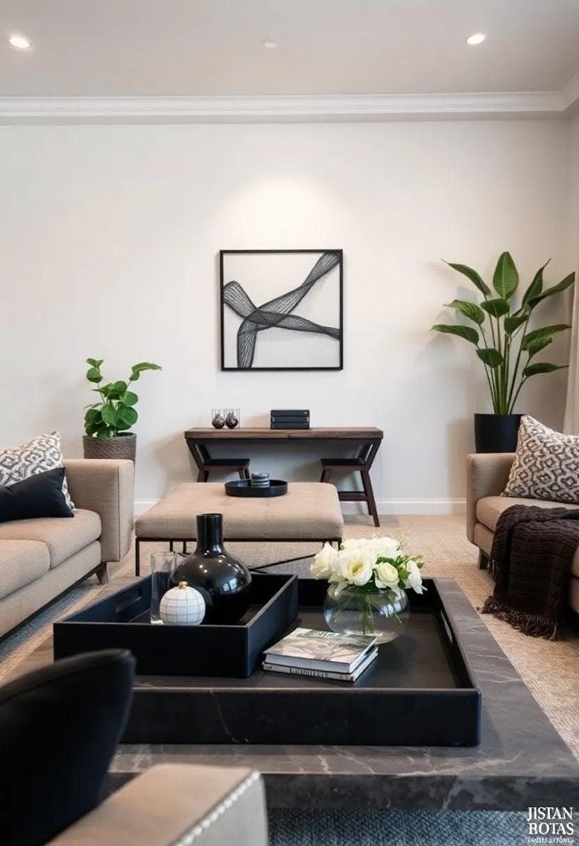 Bold Black Decorative‍ Trays:⁤ utilize black decorative trays ​on⁢ your coffee table to ​corral items ​while adding a touch ‍of sophistication