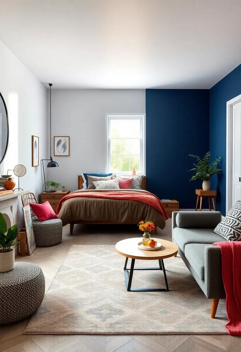 Bold Accent Wall: Create an eye-catching feature by‌ painting one wall in‌ a deep, contrasting color or applying​ patterned wallpaper to ‍spark interest