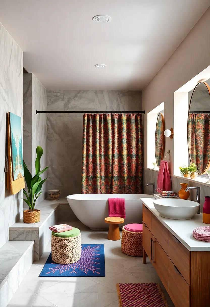 Funky Bathroom Accents: Use bold shower curtains and colorful towels to‍ enhance a ‍space often overlooked in design