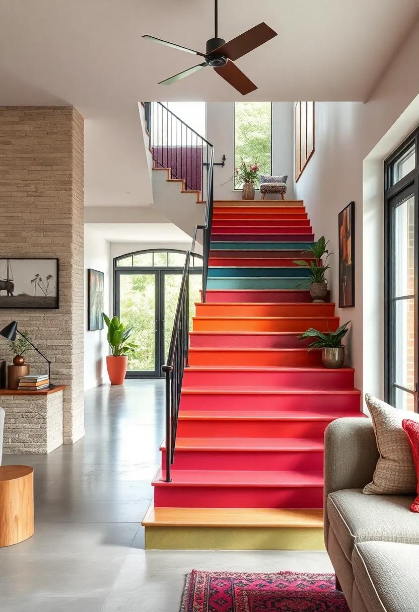 Artistic Stair Risers: Add color to each stair riser⁤ for a playful,unexpected ⁢detail that energizes the home