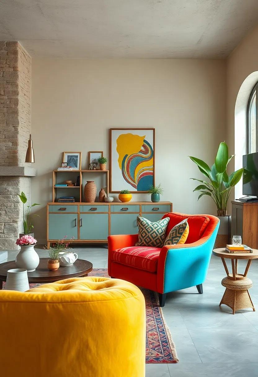 Incorporate a⁤ bright-colored‍ vintage armchair into your living space, offering ‍a comfy ⁣yet visually stimulating focal point
