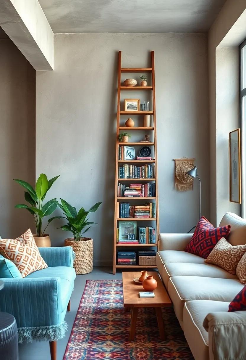 Transform an old‍ ladder into‍ a quirky bookshelf,⁣ showcasing eclectic collectibles and favorite novels⁢ in style