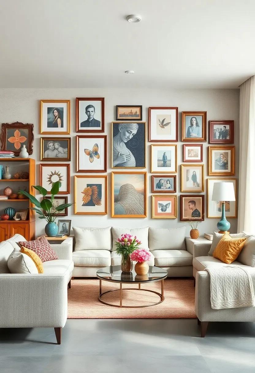 Use mismatched⁣ frames to create​ a stunning gallery wall, layering art, photographs, and even mirrors for a dynamic effect