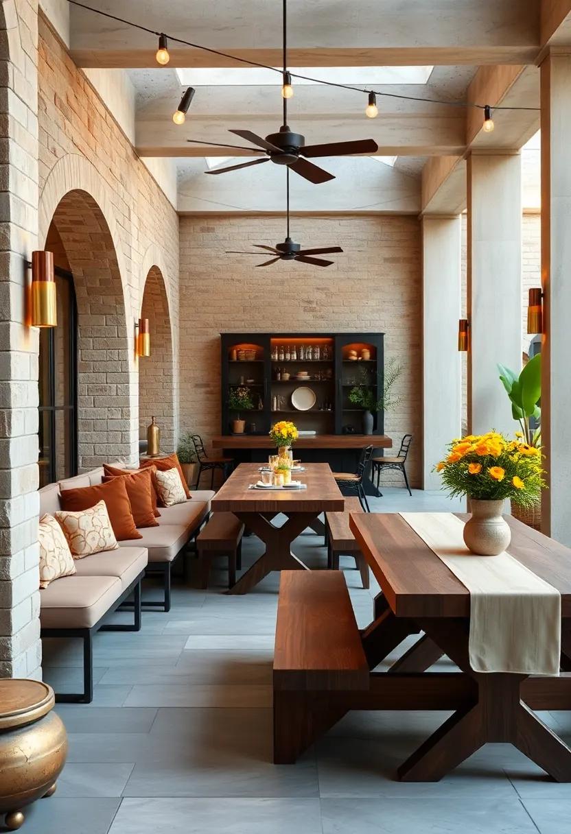 A fun family​ gathering ‌spot featuring chocolate brown picnic tables ‌and bright⁣ golden accessories, making ⁣for lively afternoons⁤ outside