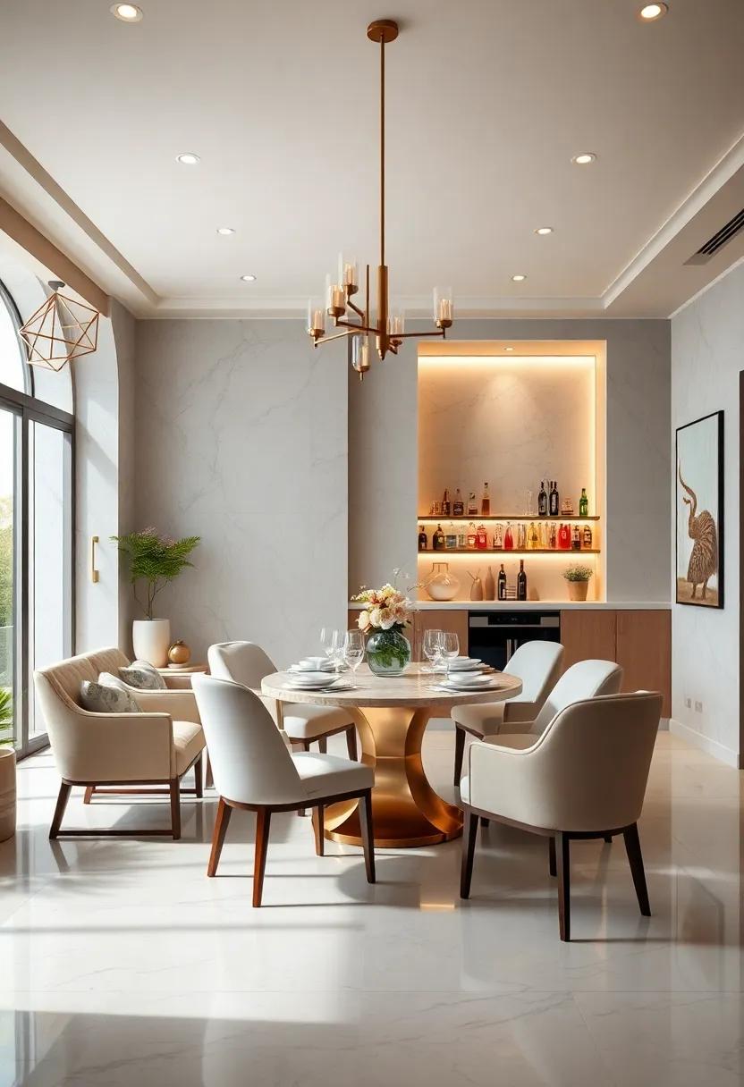 Signature Cocktail Bar: ​A stylish cocktail cart‍ or built-in bar area ​featuring pearlized finishes,​ elevating social gatherings with sophistication