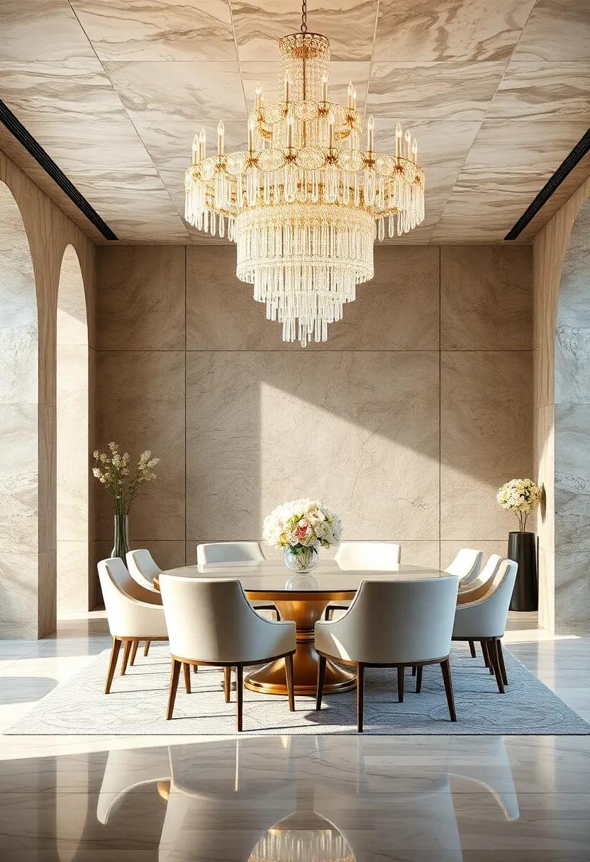Crystal Chandelier:⁢ A ‌grand chandelier adorned with ‍cascading‍ crystals⁢ that sparkle in the light, creating a⁤ breathtaking focal point overhead
