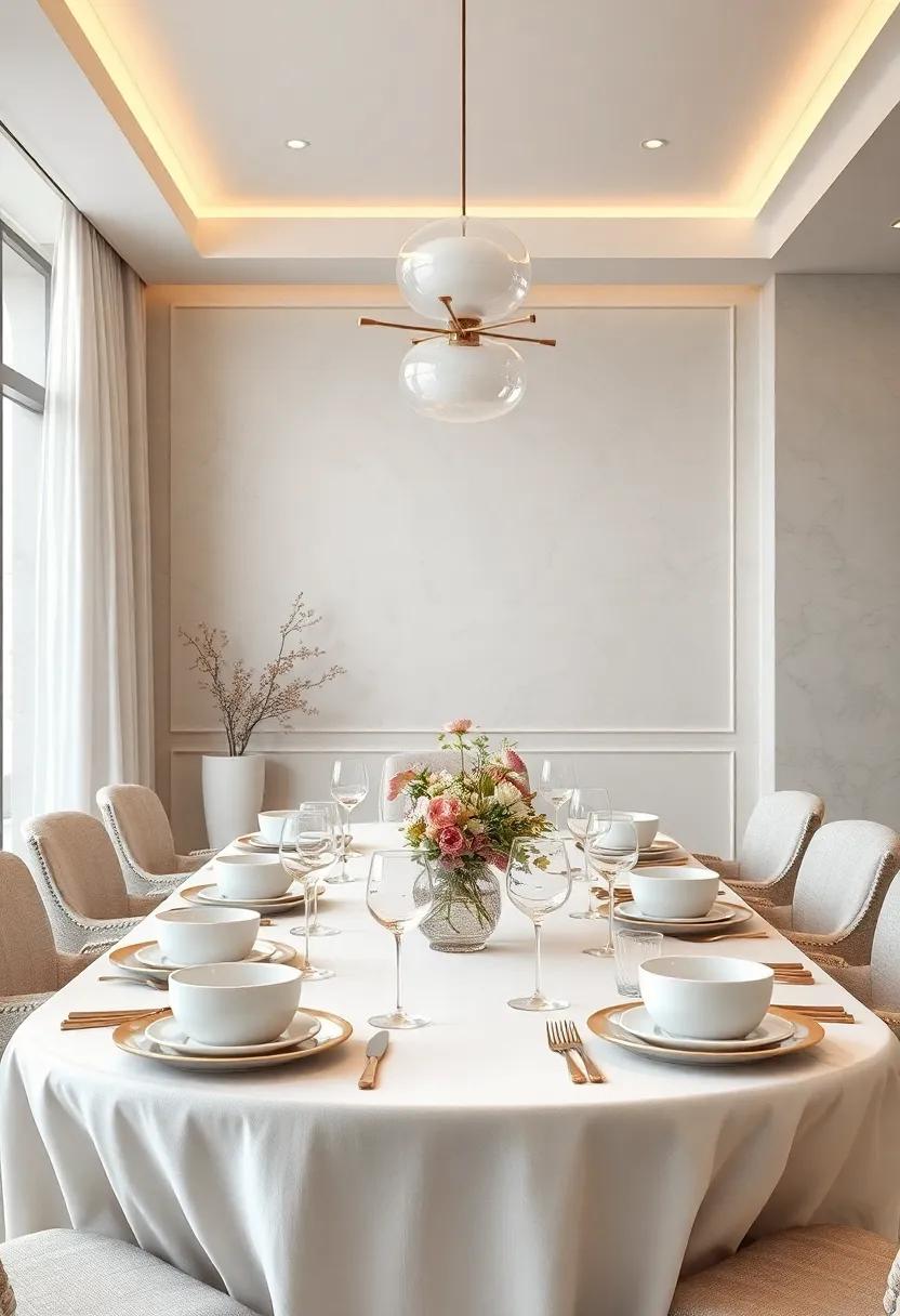 Elegant ​Tableware: Fine china⁢ and crystal glassware ​meticulously‌ chosen to ⁣blend ⁤ivory and pearl tones, setting‍ the stage for an exquisite dining experience