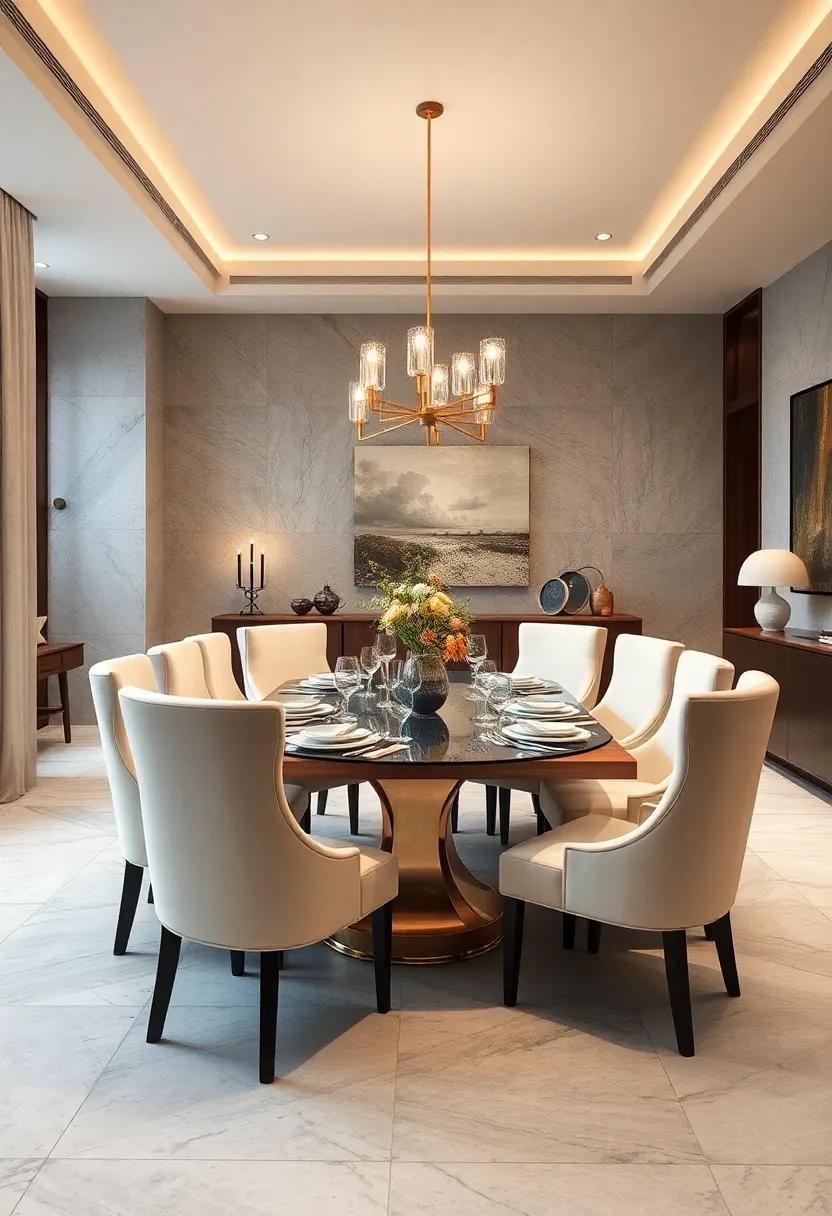 Velvet Upholstered Chairs: Sumptuous chairs ⁢upholstered in rich ivory velvet,​ providing comfort and ⁣an inviting‍ atmosphere for long⁣ dinner conversations