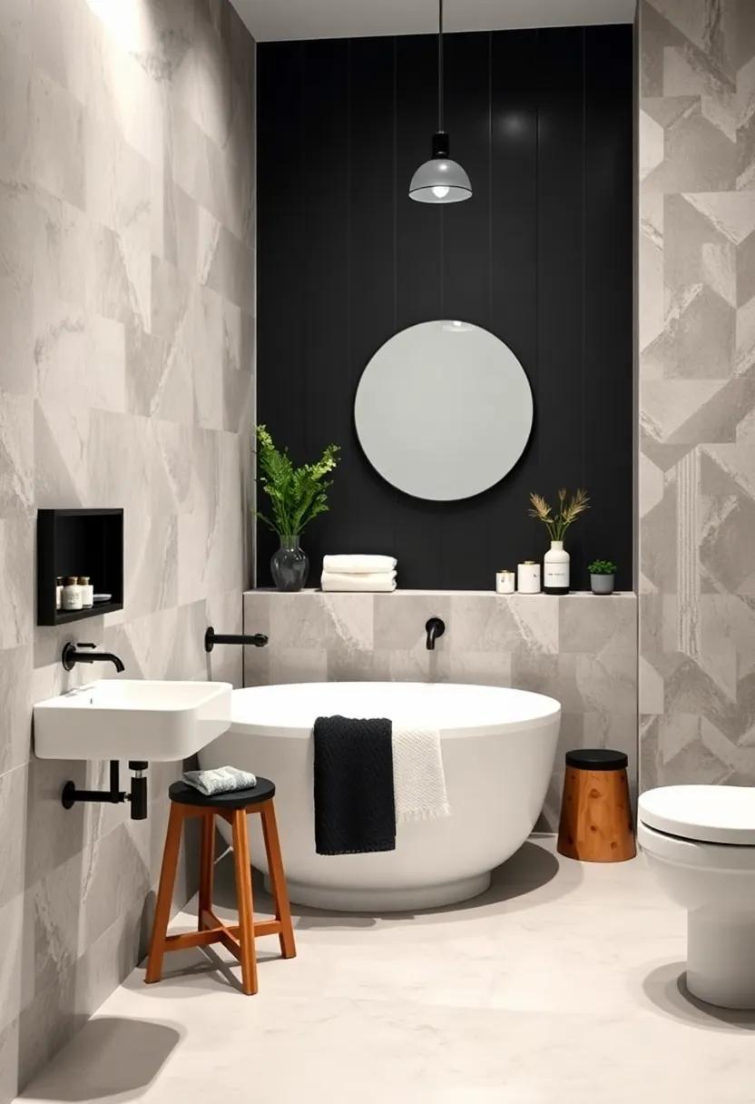 Black and White Palettes:‌ Create a striking black⁤ and white⁤ bathroom using‍ contrasting geometric patterns to establish rhythm and balance