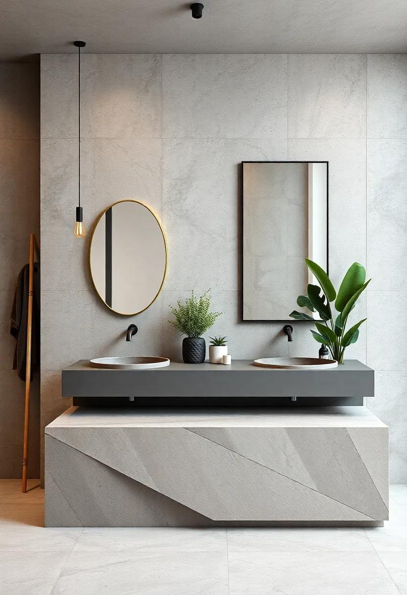 Concrete and Geometry: Explore the rugged beauty of concrete sinks and countertops featuring bold, geometric⁢ lines