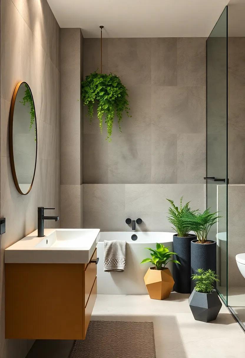 Geometric Patterns on Bathroom Accessories: Look for geometric-patterned soap dispensers, toothbrush holders, and other accessories to enhance the theme