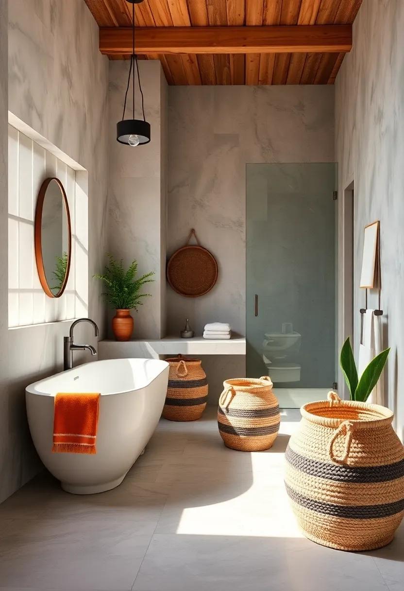 Eye-Catching Storage Baskets: Use woven baskets in geometric shapes to add texture and warmth while maintaining functionality