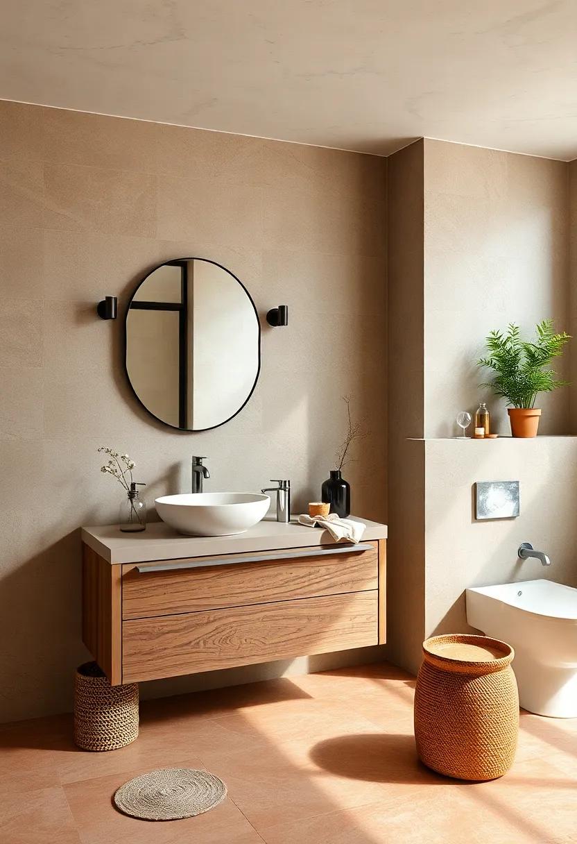 Earthy ‌Textures: Integrate terra cotta tiles into your bathroom design, complementing a raw wood vanity for a warm yet industrial vibe