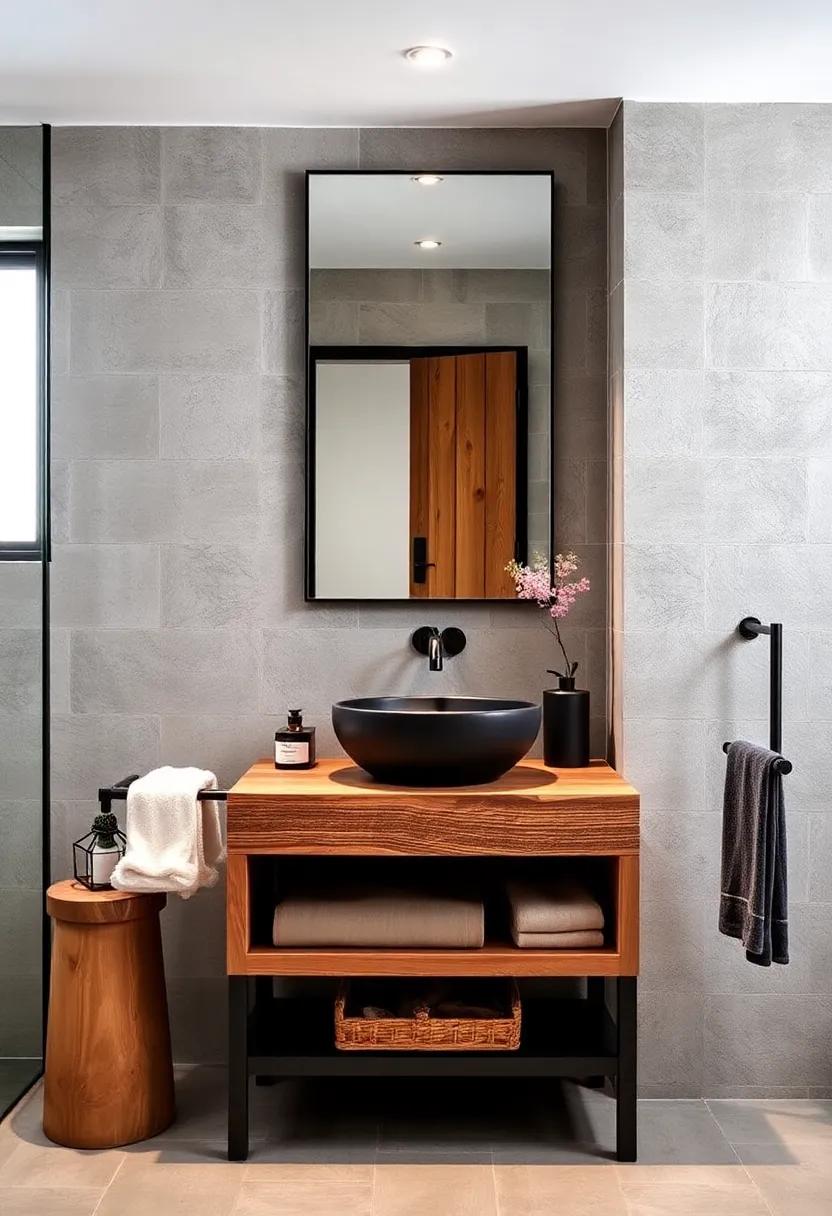 embrace Raw Materials: Opt for a reclaimed wood vanity paired with a matte black basin⁤ to create a ​striking contrast that highlights‌ the ⁣beauty of imperfection