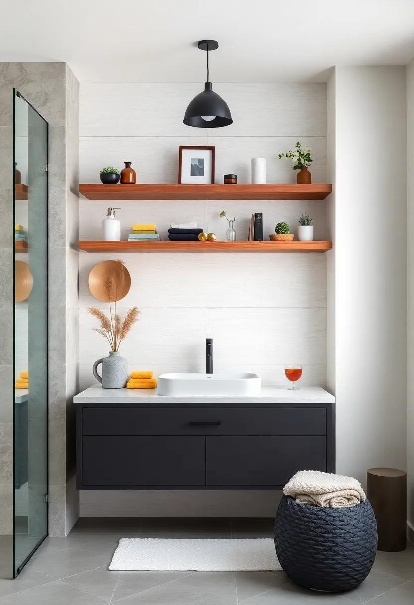 Floating Shelves: Install floating wood shelves above a simple industrial vanity for⁤ a functional ​and stylish way to display your favorite decor and essentials