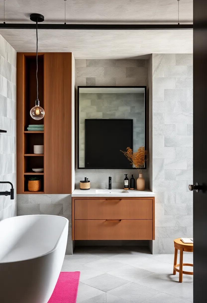 Smart Storage Solutions: Design a built-in⁤ vanity with smart storage options, marrying style‌ with practicality in your industrial bathroom