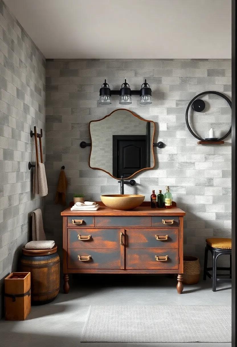 Vintage Warehouse ​Chic: Incorporate an antique⁣ dresser as a vanity, complete with industrial​ hardware‌ and a contrasting vessel sink for a unique, eclectic touch