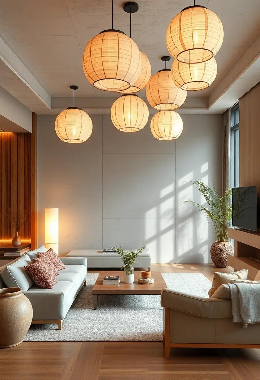 Use paper lanterns to ​impart soft, diffused light that complements the serene atmosphere