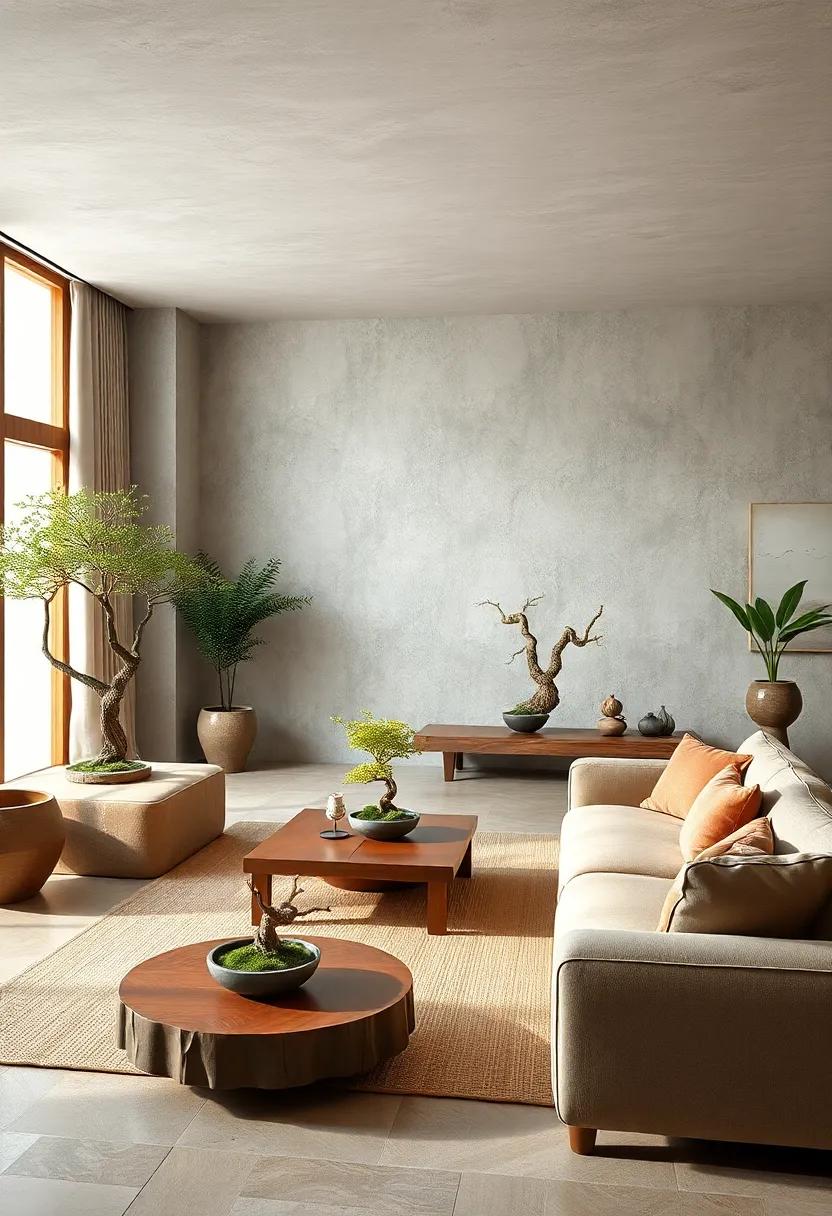 Decorate with bonsai trees, symbolizing nature's beauty in miniature form