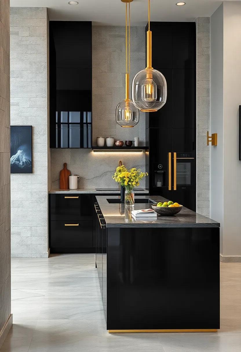 Black and Gold​ Glam: Style meets sophistication in ⁢this narrow island that pairs glossy black finishes with gold accents, making it a showstopper