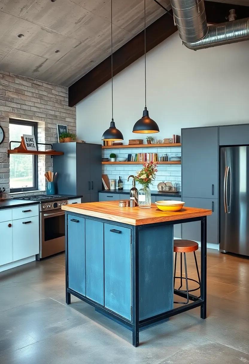 Industrial Chic update:⁣ A metal frame paired with a wooden top gives this island a rugged yet stylish flair,ideal for urban environments or loft-style kitchens