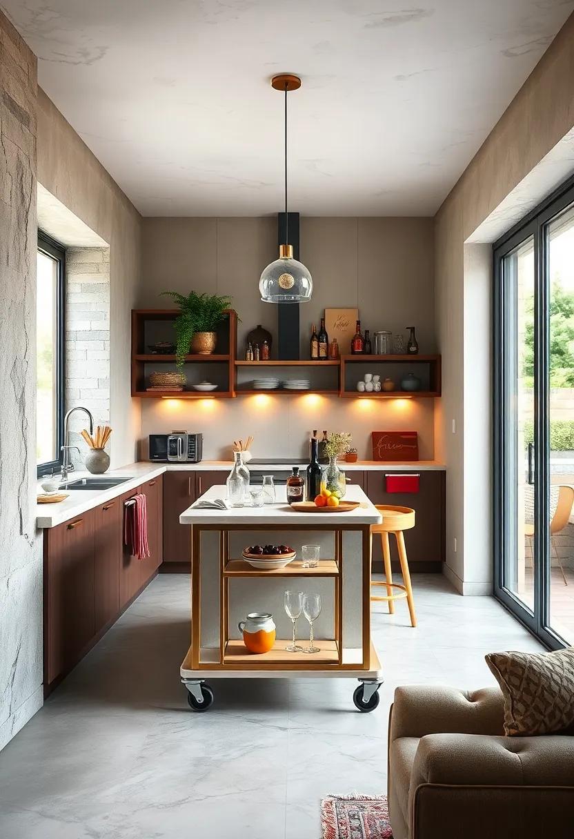 Retro Bar Cart Inspiration: Channel⁤ vintage aesthetics with a slim island that mimics classic bar⁤ carts, complete ⁢with wheels and retro-styled accessories