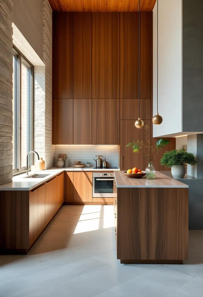 Warm Walnut Finishes: rich walnut wood brings warmth and a⁣ touch of luxury to the narrow kitchen‌ island, beautifully contrasting with lighter cabinetry