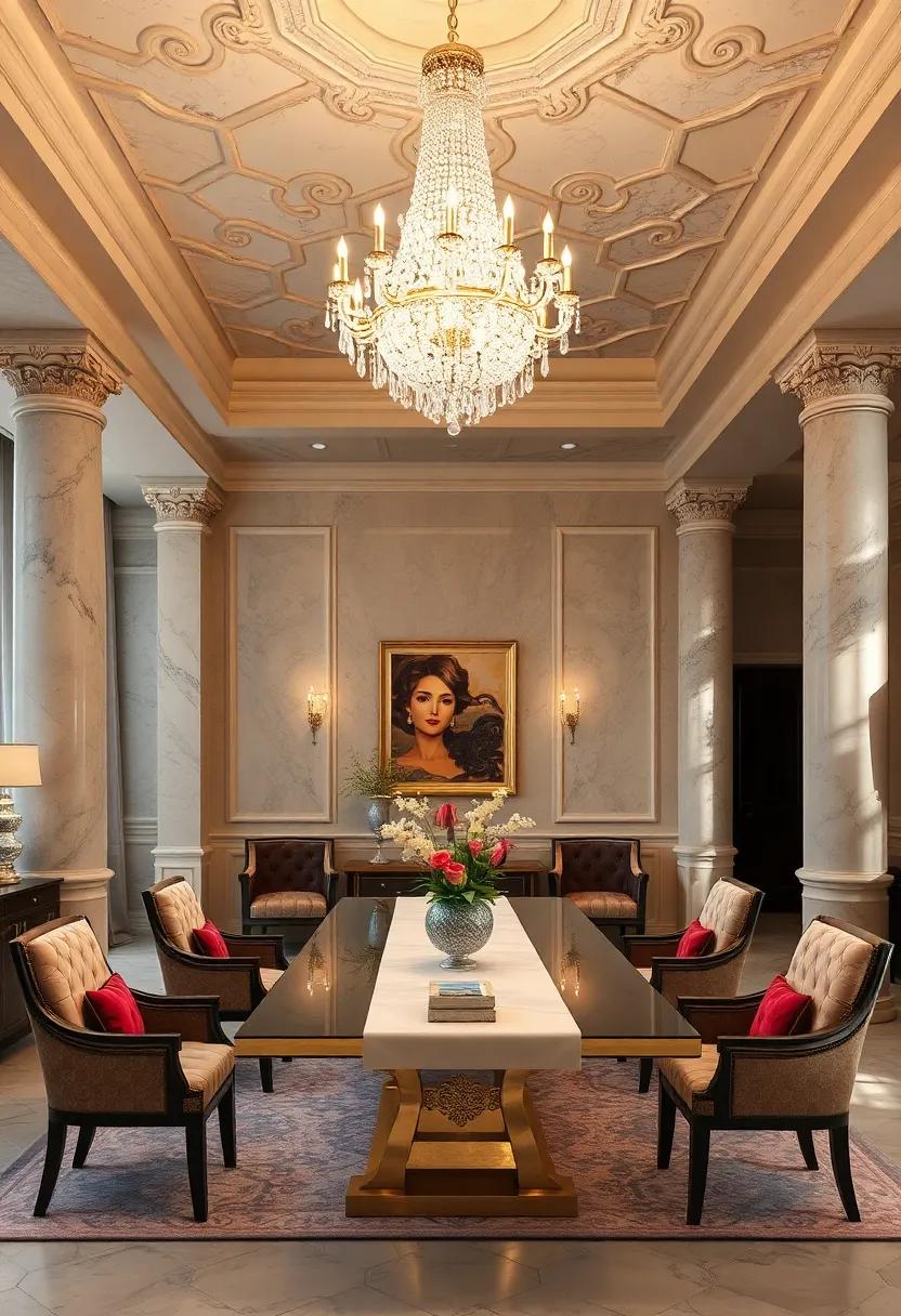 Grand Chandelier: Illuminate your dining space with a stunning crystal chandelier that reflects light and adds a touch ‍of ⁣glamour