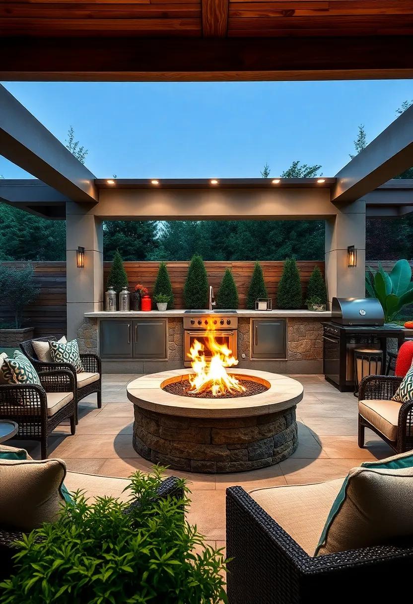 Fire Pit Centerpiece: Incorporate a fire pit that serves as the focal⁢ point of your​ outdoor kitchen, perfect for cozy evenings