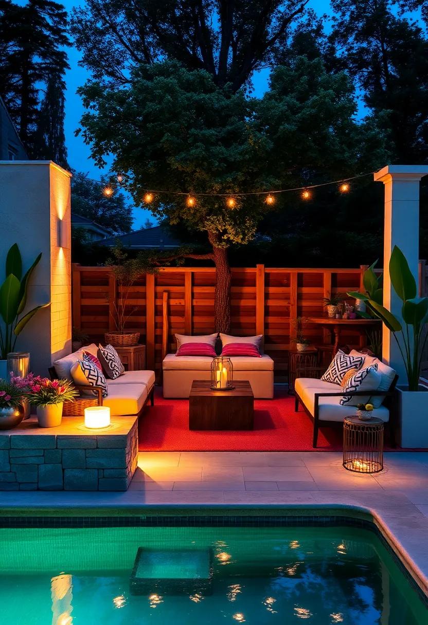 Create a cozy seating ⁢area with floating pool​ lights that‍ cast ‌a soft glow, promoting intimate ⁣conversations and laughter