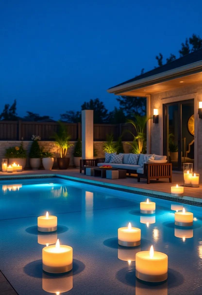 Use ⁤LED ⁣floating candles for​ a ‍serene touch, creating a⁣ tranquil floating garden effect on your pool's​ surface