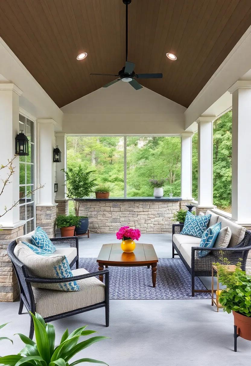 Built-In Bar: Consider a custom-built bar that seamlessly integrates into your porch design, complete with shelves for ⁣glassware and spirits