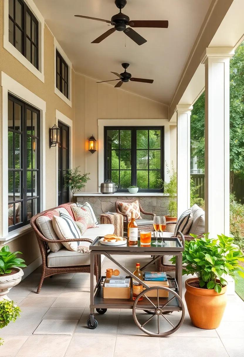 Classic Cocktail Carts: A stylish, mobile cocktail cart can add charm and functionality,​ allowing you ⁢to easily transport drinks to any area of your porch