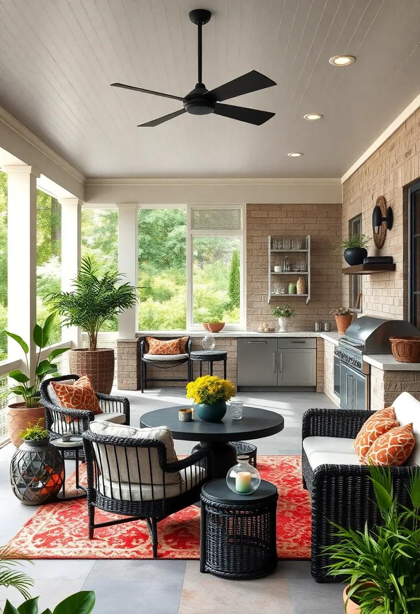 Outdoor Kitchen: Expand your screened porch to include a small outdoor kitchen complete with a grill and food prep area, perfect for hosting large gatherings