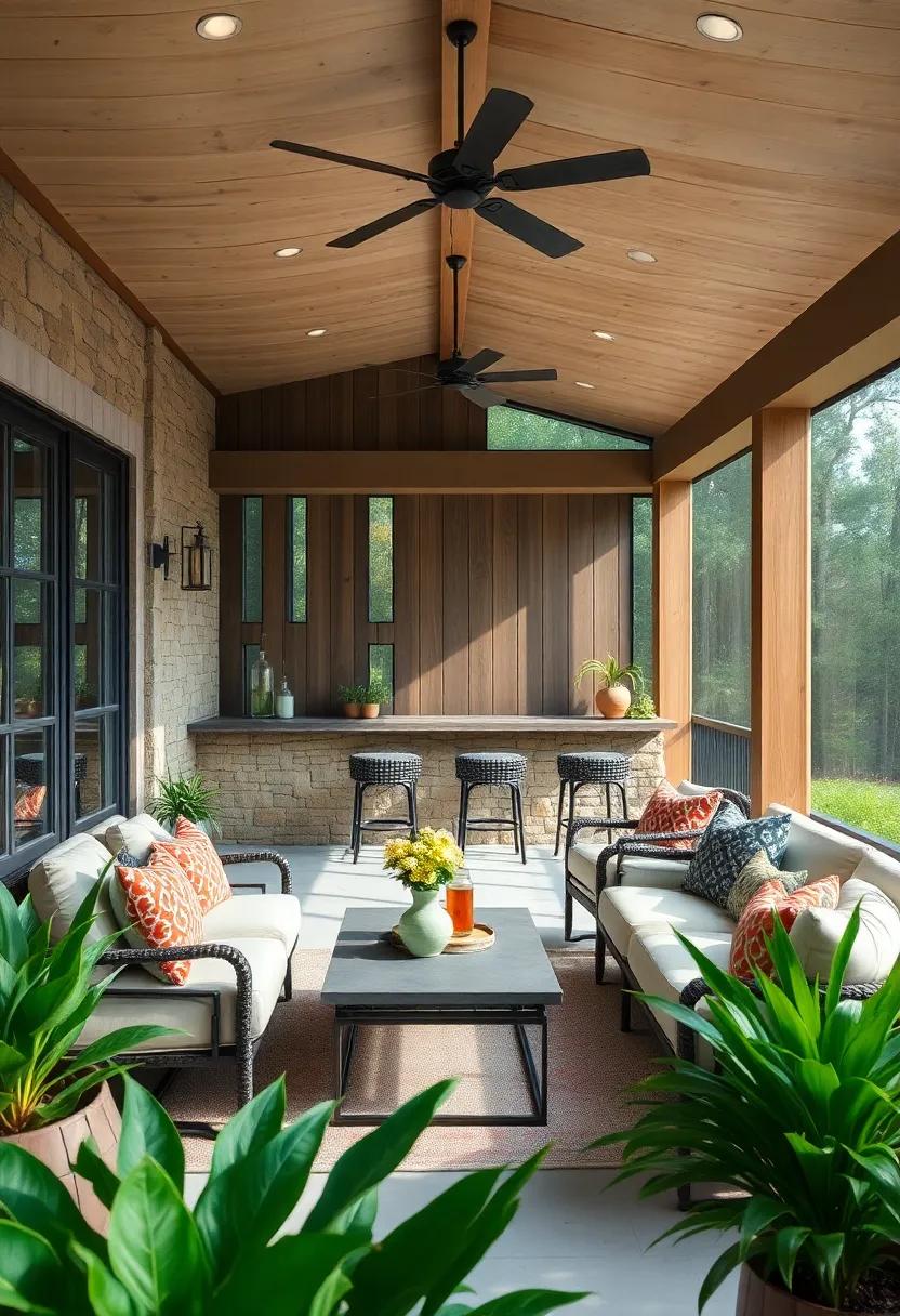 Rustic Charm: ‌Use reclaimed‍ wood for walls and⁤ bar top to give your screened ⁢porch a warm,⁣ inviting feel that complements nature