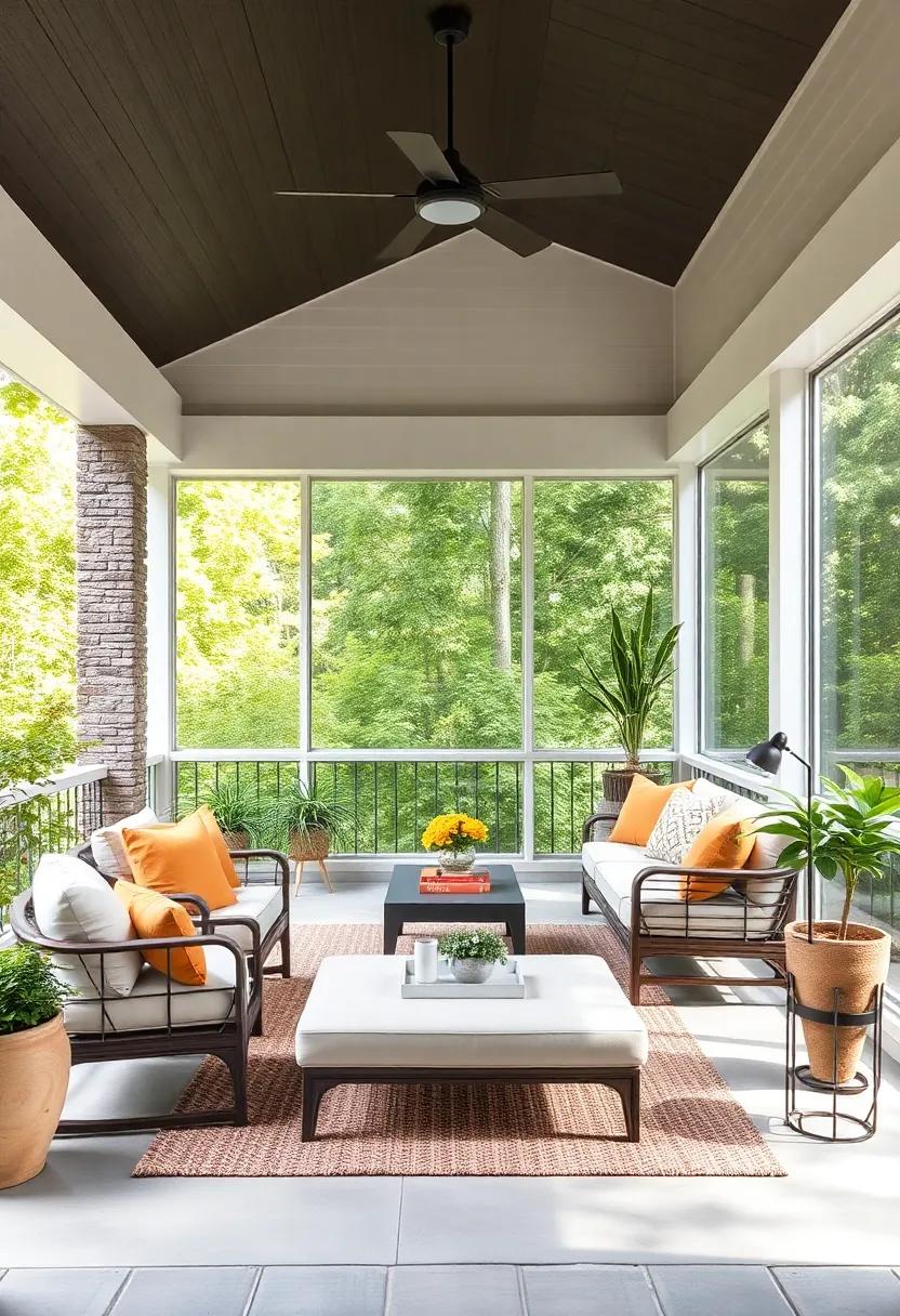 Soft Color Accents: Use ⁣subtle color⁣ accents in cushions or decor items to bring warmth and personality to your minimalist screened porch without overwhelming the senses
