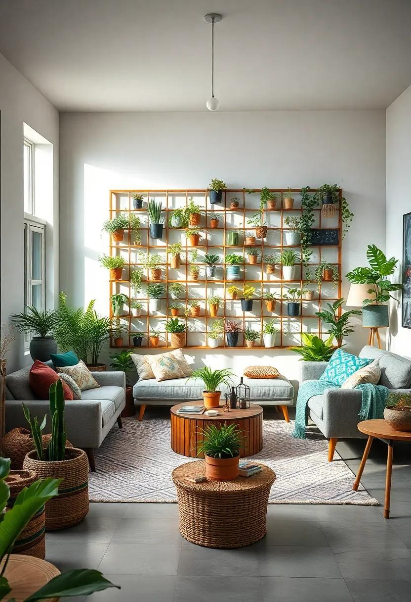 Craft a living wall ⁢by mounting an⁢ assortment⁤ of small pots on a ‍wooden grid, transforming a blank space into a vibrant green feature