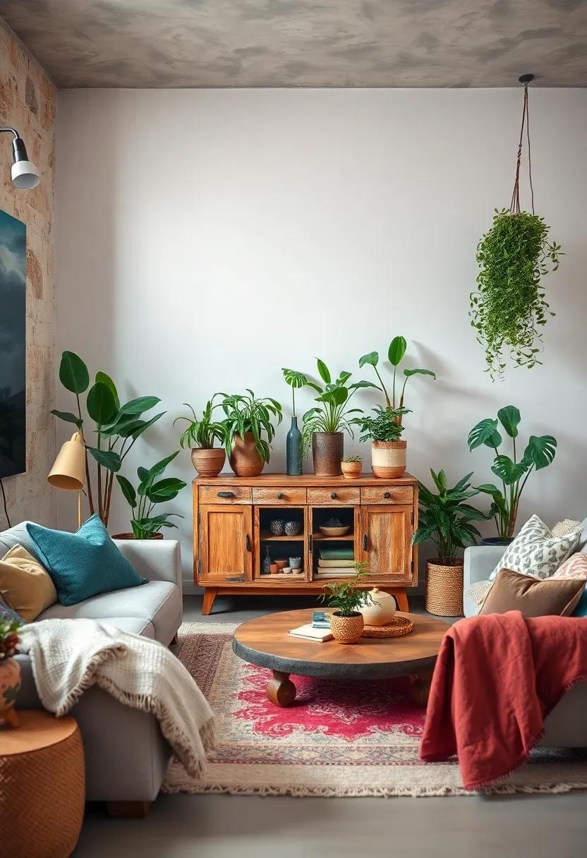 Create a cozy plant display using repurposed furniture, like an old cabinet, to showcase your greenery⁤ creatively