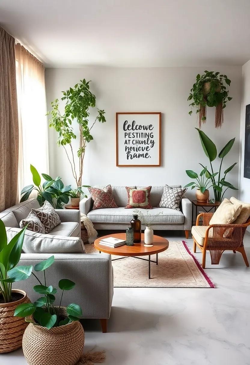 Finalize your boho eclectic look with an ⁣inspiring mantra or quote displayed among your greenery to​ uplift the space