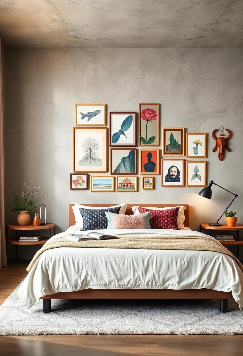 create a gallery Wall:⁢ Curate ‍a collection of art, photographs, and textile pieces to form a dynamic gallery wall above your ‌bed