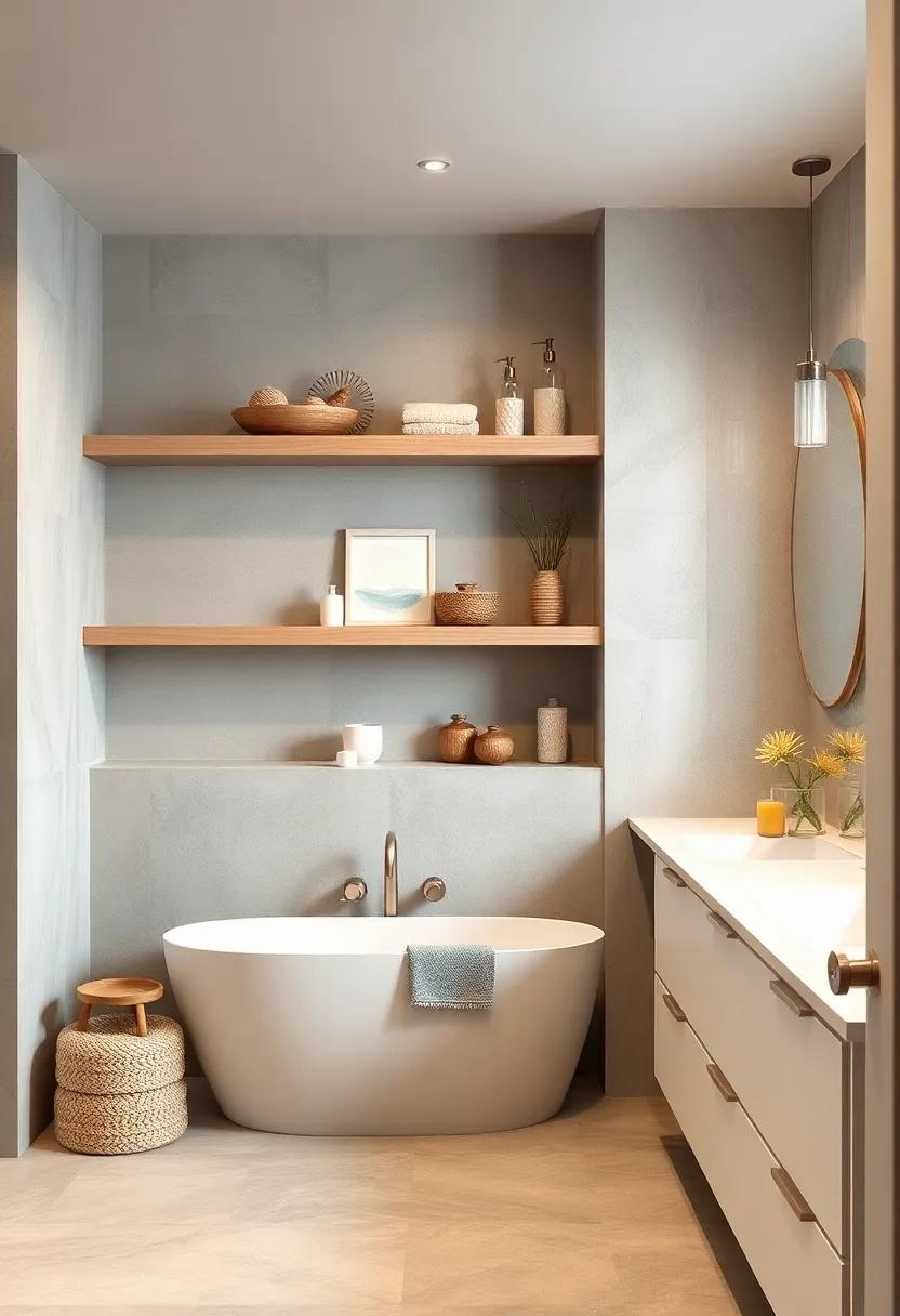 Open Shelving: ‍Design open shelving to display beautiful bathroom accessories or coastal-themed decor, blending functionality with aesthetic appeal
