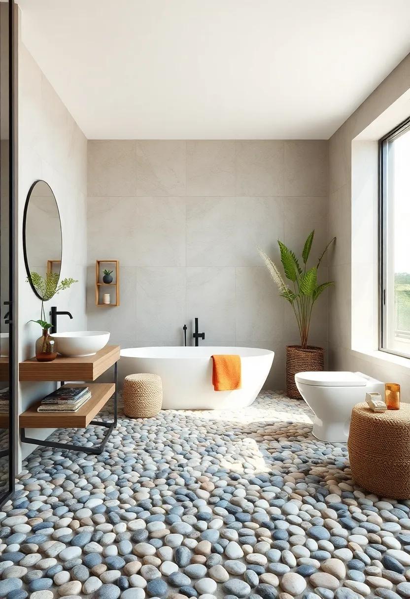 pebble Floor Designs: create a natural feel​ with pebble stone flooring reminiscent of‌ beach ​walks, enhancing‍ your space with both beauty and comfort