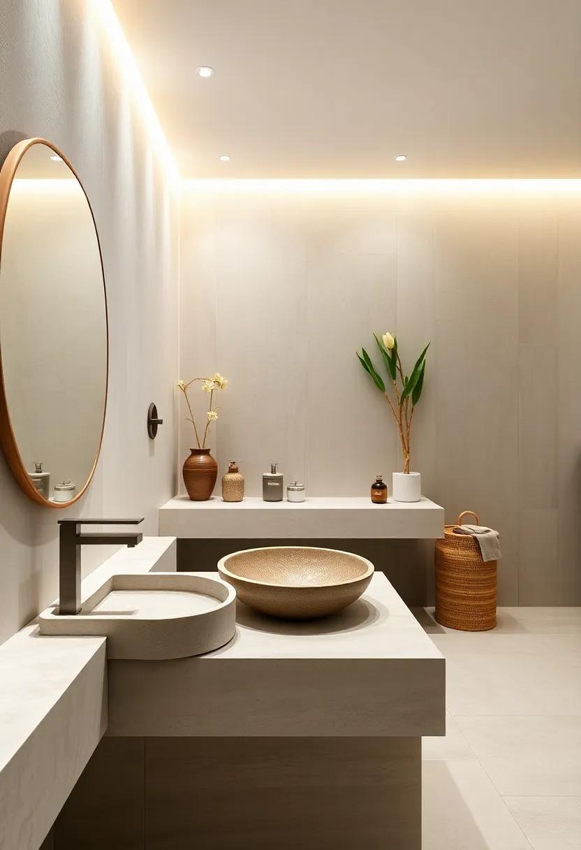 Vessel Sinks: Select unique vessel sinks⁣ crafted‌ from natural materials, like⁤ stone or⁢ glass,⁢ to serve as functional art pieces in your bathroom